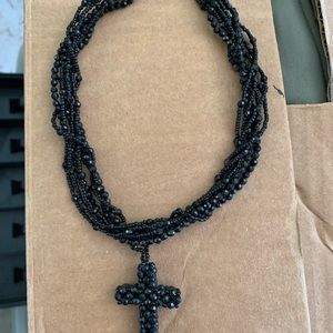 Blacked beaded cross choker